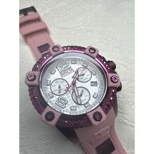Invicta Reserve 28520 Women's Watch Pink Silicone Ruby Crystal Bezel Chronograph